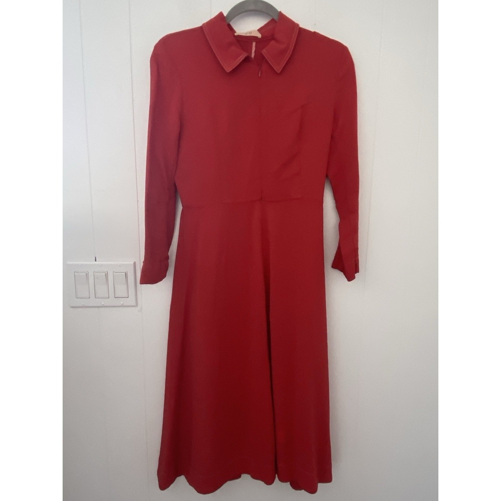 Co Collection‎ Red Viscose Crepe Long Sleeve Midi Dress Italian Fabric XS